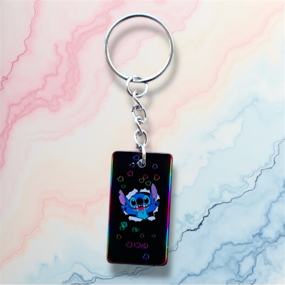 Black Keychain with stitch and hearts